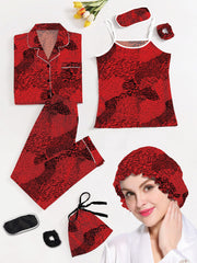 Studio By Arj Eshaal Omani Luxe Nightwear Set – Cozy & Elegant Sleepwear Silky Finish Night Dress For Women and Girls 7 Piece Night Wear Women's Pajama Sets