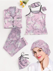 Studio By Arj Eshaal Omani Luxe Serenity Nightwear – Silky Finish 7-Piece Pajama Set Silky Finish Night Dress For Women and Girls 7 Piece Night Wear Women's Pajama Sets