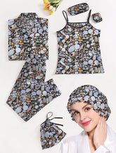 Studio By Arj Eshaal Omani Moonlight Bliss Nightwear – Elegant & Soft for Dreamy Nights Silky Finish Night Dress For Women and Girls 7 Piece Night Wear Women's Pajama Sets