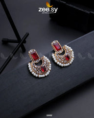 CLUSTER PEARL EARRING Red - Zeesy Jewellery