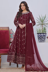 Eid E Milan By Al Siyaab Stitched 3 Piece Formals Suit-Chaandni -Maroon
