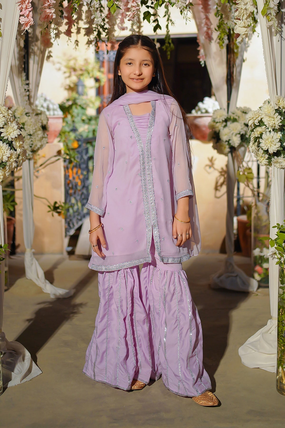 Elegant Chiffon Embroidered 3 Pc Suit ? A beautifully designed kids' formal dress