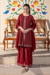 Chiffon Embroidered 3 Pc Suit - Wear Ochre