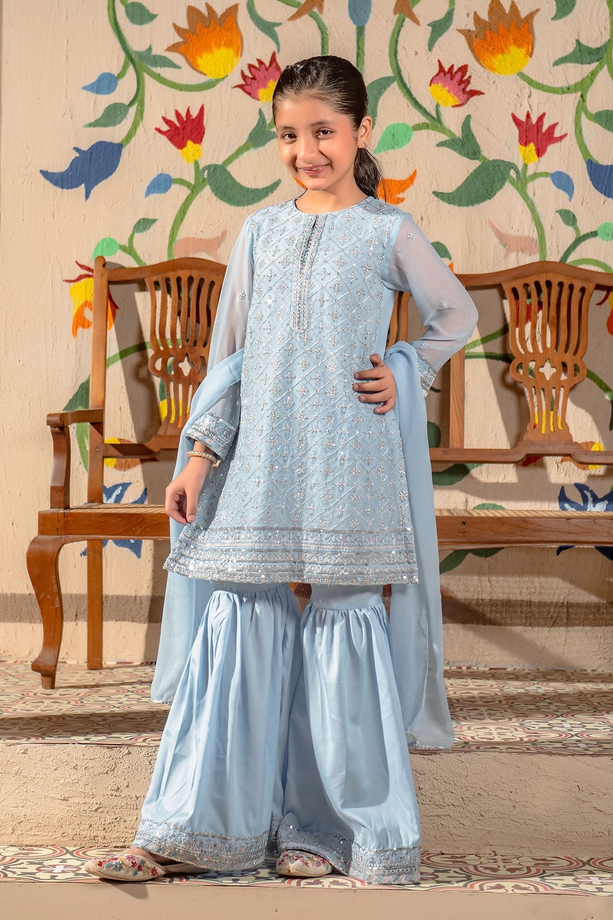 Chiffon Embroidered 3 Pc Suit - Wear Ochre