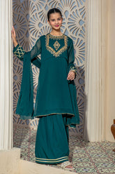 Chiffon Hand Adda Work 3 Pc Suit - Wear Ochre