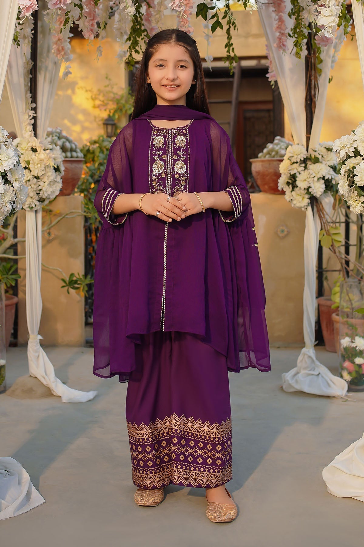 Shop the Chiffon Hand Adda Work 3 Pc Suit, a beautifully crafted fancy dress for girls in Pakistan.