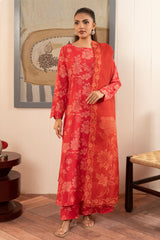 Zebaish By Stitch Vibes Stitched 3 Piece Dress Suit-Coral Dress