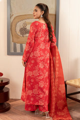 Zebaish By Stitch Vibes Stitched 3 Piece Dress Suit-Coral Dress