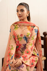 Zebaish By Stitch Vibes Stitched 3 Piece Dress Suit-Coral Floral Dress