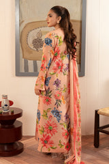 Zebaish By Stitch Vibes Stitched 3 Piece Dress Suit-Coral Floral Dress