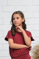Sprinkles Stitched 1 Piece Summer Shirts Kids Collection'2025-Maroon - Crop Basic Tee - Jersey