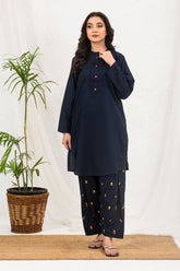 Cotton Embroidered 2 Pc Suit - Elegant embroidered cotton suit with intricate design, perfect for casual or festive occasions