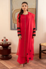Zebaish By Stitch Vibes Stitched 4 Piece Dress Suit-Crimson Eclipse Dress