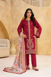 Qurb Stitched 3 Piece Winter Collection'2025-Crimson