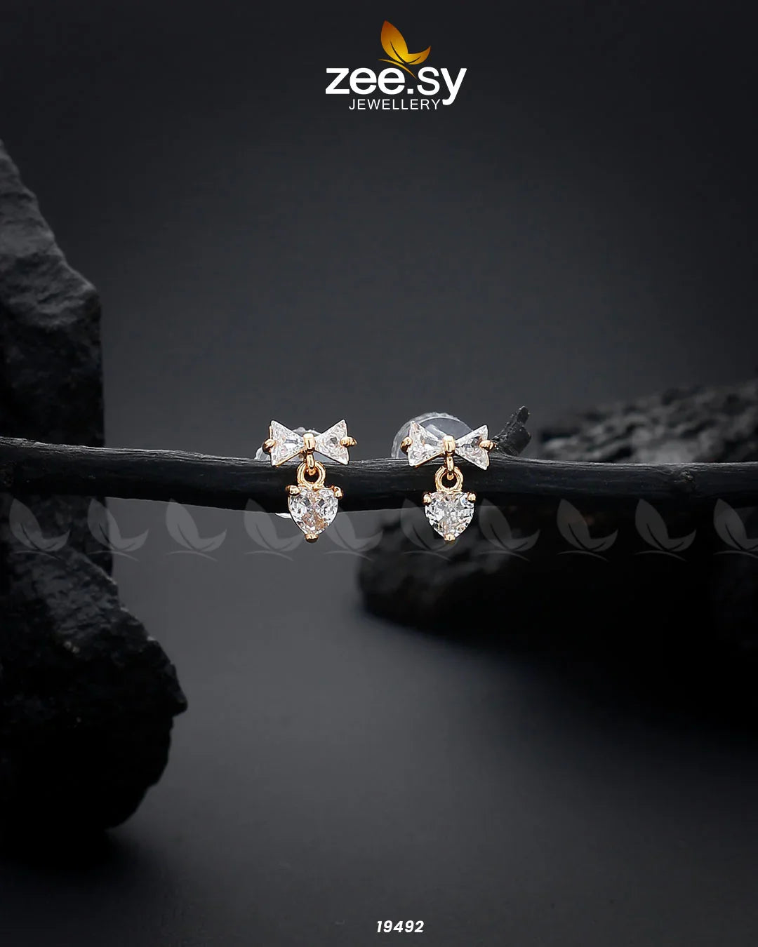 Crystal Bow Stud Earrings Golden - Zeesy Jewellery