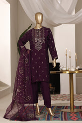 Khombi Stitched 3 Piece Raw Silk Formals Suit-Curl-Maroon