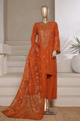 Khombi Stitched 3 Piece Raw Silk Formals Suit-Curl-Rust