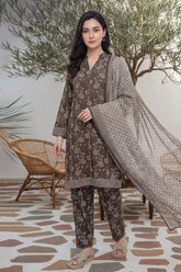 Arshi By Tawakkal Stitched 3 Piece Printed Rotary Lawn Suit-D-2992-Brown