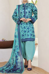 Aizal Stitched 3 Piece Printed Lawn Suit-A-P-653-C GREEN