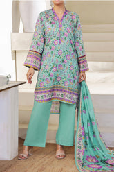 Aizal Stitched 3 Piece Printed Lawn Suit-A-P-659-L GREEN