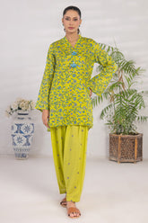 Basic Essentials By Dor Stitched Co Ords Digital Printed Cotton Collection'2025-DBEC-06-Lime Green