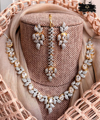 Made For Her-Prestige AD Zircon Necklace Set - Gold White - KB1022