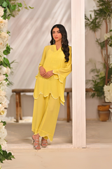 Dhaga Stitched 2 Piece Solids Crepe Summer Suit-Daffodil
