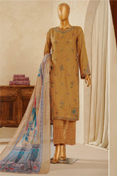 Muse By HZ Stitched 3 Piece Emb Dobby Jacquard Vol-04 Suit-DEJ-3P-027-Golden Rod
