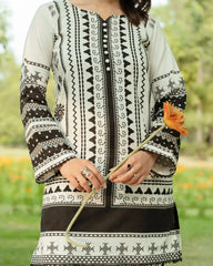 Gul Bahar By Inara Stitched 3 Piece Summer Suit-MONOCHROME TAILS DR-03