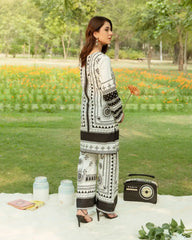 Gul Bahar By Inara Stitched 3 Piece Summer Suit-MONOCHROME TAILS DR-03