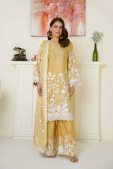 Threads & Weaves Sunshine Yellow Embroidered Viscose 3-Piece Suit