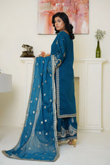 Threads & Weaves Elegant Teal Blue Embroidered Lawn 3-Piece Suit