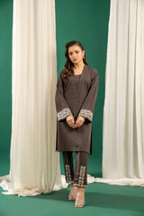 Basics By Zouj Stitched Co Ords Emb S/S Collection'2025-Dark Grey