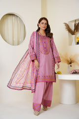 Threads & Weaves Mauve Pink Embroidered Viscose 3-Piece Suit