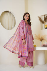 Threads & Weaves Mauve Pink Embroidered Viscose 3-Piece Suit