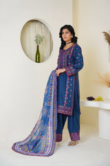 Threads & Weaves Royal Blue Embroidered Lawn 3-Piece Suit