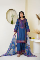 Threads & Weaves Royal Blue Embroidered Lawn 3-Piece Suit