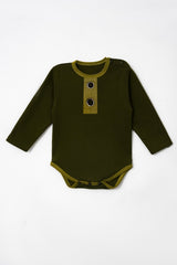 Little Bundles Stitched Kids Suit-Olive Romper Set