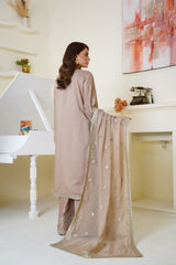 Threads & Weaves Champagne Beige Embroidered Viscose 3-Piece Suit