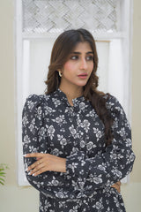 Black And White By Tehzeeb Threads Classic Monochrome Puff 1 Piece Printed Frock