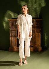 Nairah Co Ords Summer Solids Suit-Vanilla