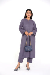 Arha Eman Stitched Winter Suit-Smoky Lilac – 2 Piece Coord Ready To Wear