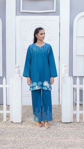 Premier Essence By Neesh Stitched Co Ords Summer Suit-Seastitch - 2 Piece