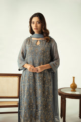 Diva By Zouj Unstitched 3 Piece Luxury Chiffon Collection'2025-Silver Charm