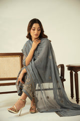 Diva By Zouj Unstitched 3 Piece Luxury Chiffon Collection'2025-Silver Charm