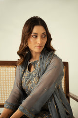 Diva By Zouj Unstitched 3 Piece Luxury Chiffon Collection'2025-Silver Charm
