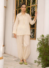 Pastel Weaves - Ahlam By Safa Textile Stitched 2 Piece Summer Solids and Basics Suit-Sandie