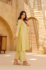 Yashfa Studio Stitched 2 Piece Solids Brazilian Lawn Suit-LIME ELAN