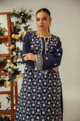 Serene By Zouj Stitched Co Ords Emb Cotton Suit-Blue