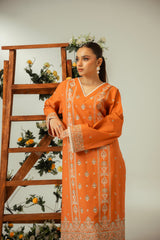 Serene By Zouj Stitched Co Ords Emb Cotton Suit-Rust